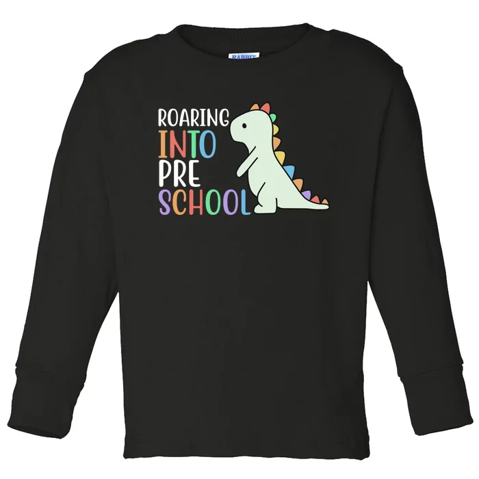 Roaring Into Pre School Cute Dinosaur Toddler Long Sleeve Shirt