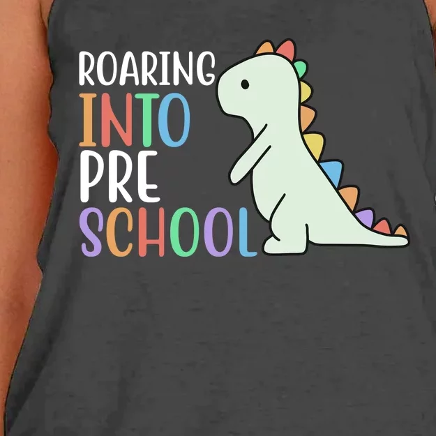 Roaring Into Pre School Cute Dinosaur Women's Knotted Racerback Tank