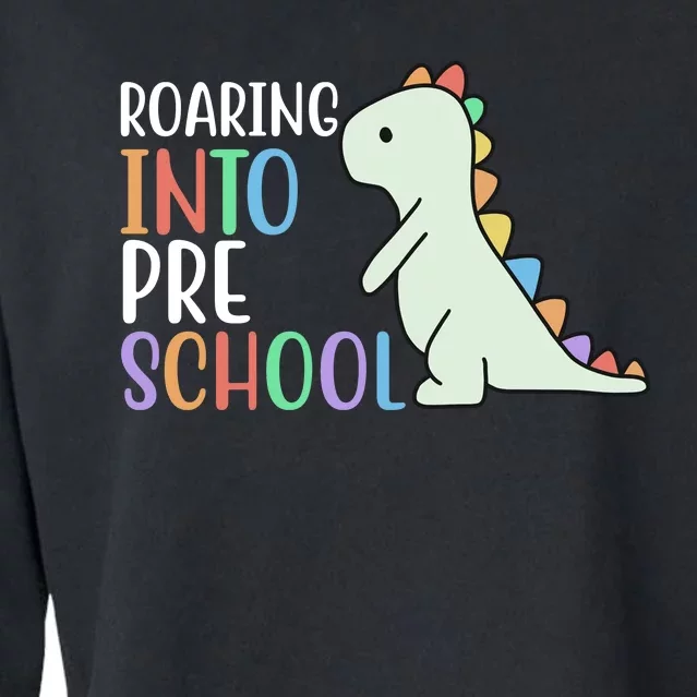 Roaring Into Pre School Cute Dinosaur Cropped Pullover Crew