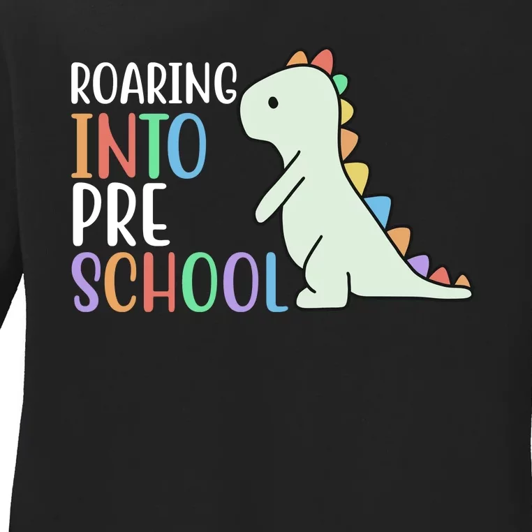 Roaring Into Pre School Cute Dinosaur Ladies Long Sleeve Shirt