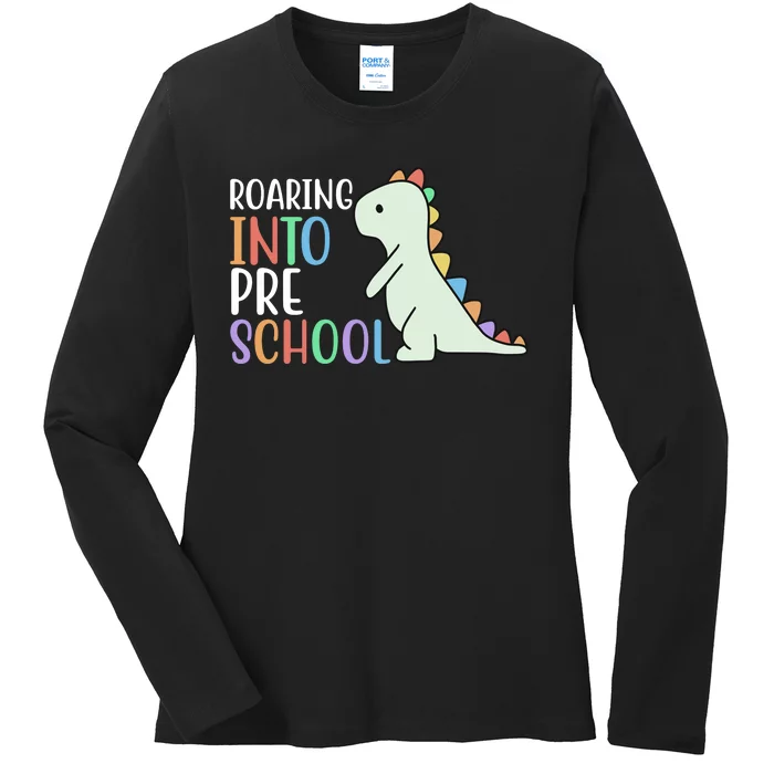 Roaring Into Pre School Cute Dinosaur Ladies Long Sleeve Shirt