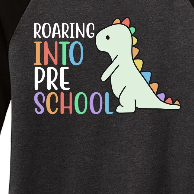 Roaring Into Pre School Cute Dinosaur Women's Tri-Blend 3/4-Sleeve Raglan Shirt