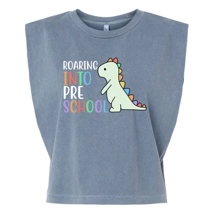 Roaring Into Pre School Cute Dinosaur Garment-Dyed Women's Muscle Tee