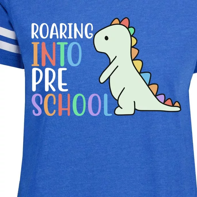 Roaring Into Pre School Cute Dinosaur Enza Ladies Jersey Football T-Shirt