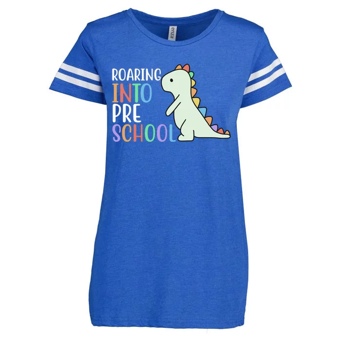 Roaring Into Pre School Cute Dinosaur Enza Ladies Jersey Football T-Shirt