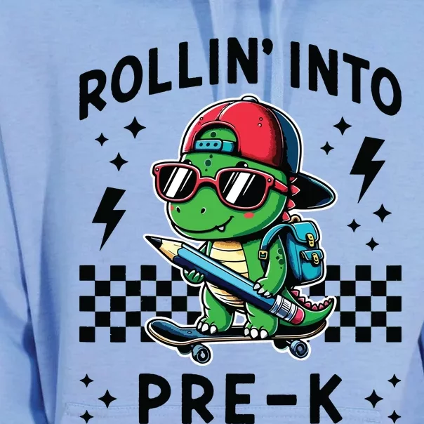 Rollin Into Pre K Dinosaur First Day Prek Im Ready For Prek Unisex Surf Hoodie