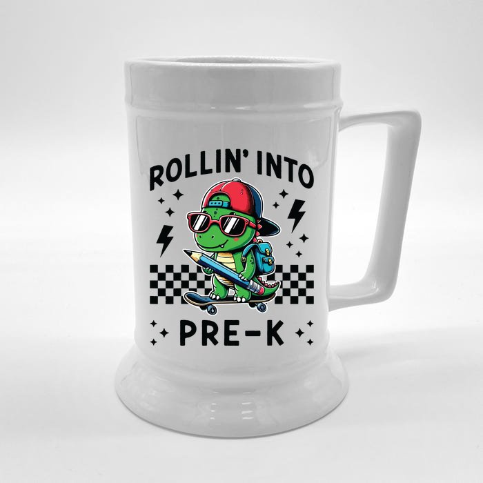 Rollin Into Pre K Dinosaur First Day Prek Im Ready For Prek Front & Back Beer Stein