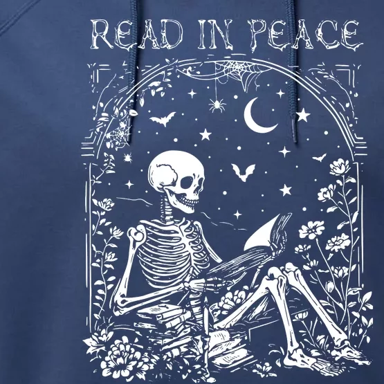 Read In Peace Skeleton Reading Teacher Spooky Halloween Performance Fleece Hoodie