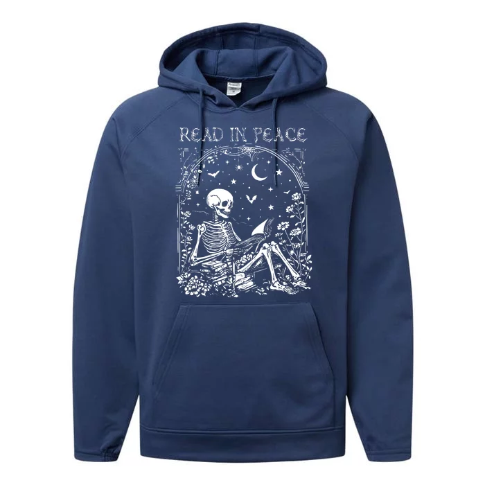 Read In Peace Skeleton Reading Teacher Spooky Halloween Performance Fleece Hoodie