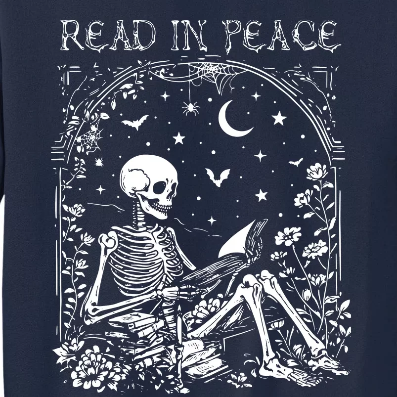 Read In Peace Skeleton Reading Teacher Spooky Halloween Tall Sweatshirt