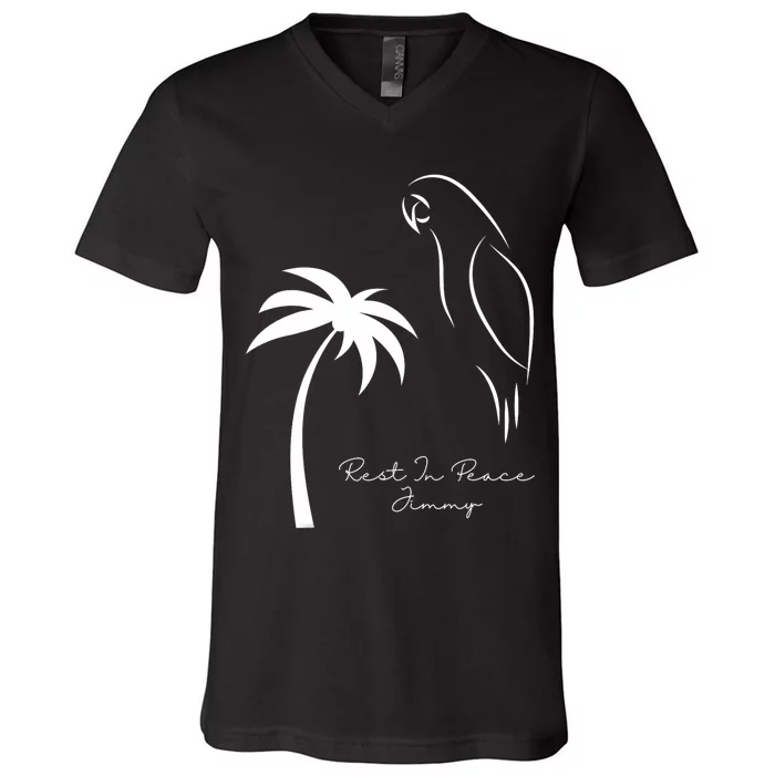 Rest In Peace Parrot Palm Tree Music Lovers Remembrance V-Neck T-Shirt