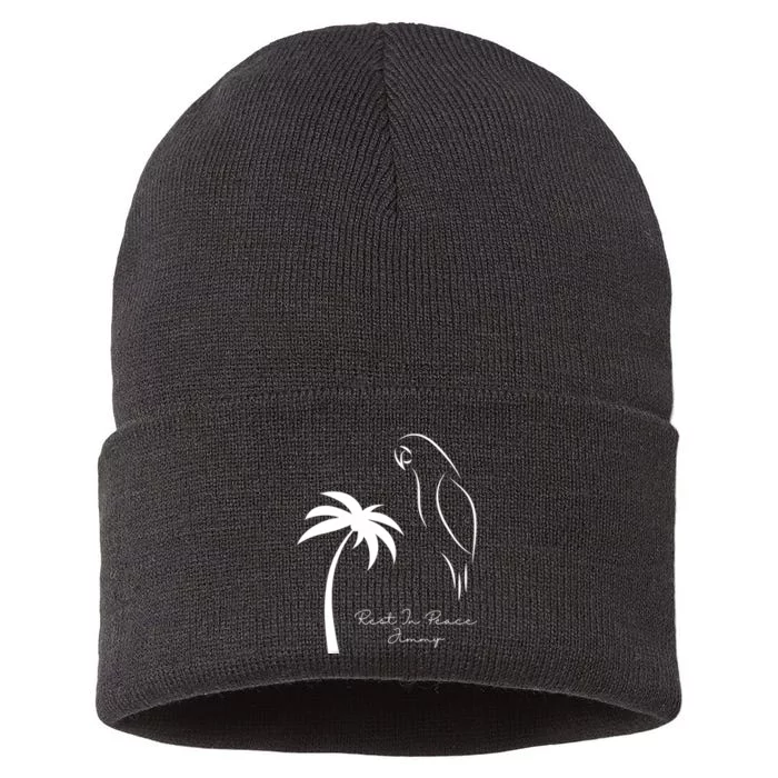 Rest In Peace Parrot Palm Tree Music Lovers Remembrance Sustainable Knit Beanie