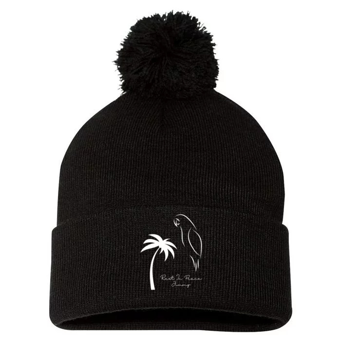 Rest In Peace Parrot Palm Tree Music Lovers Remembrance Pom Pom 12in Knit Beanie