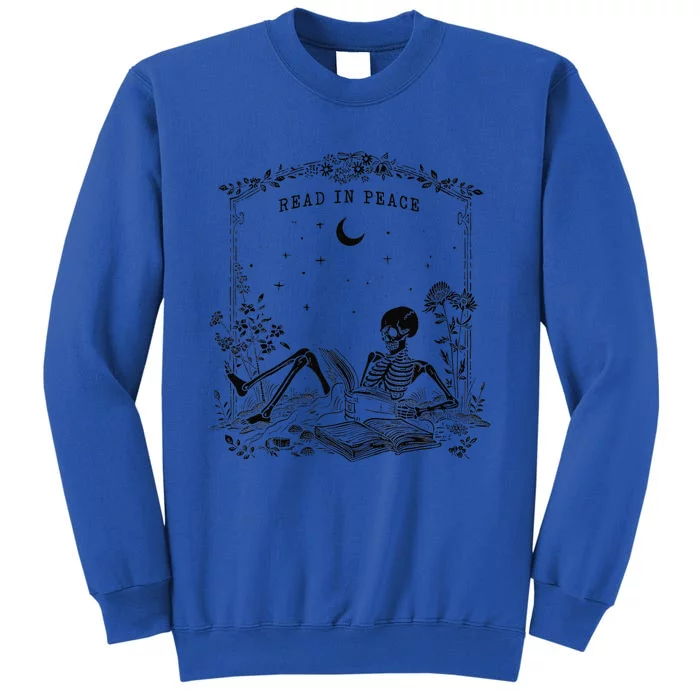 Read In Peace Skeleton Reading Book Halloween Bookish Tall Sweatshirt