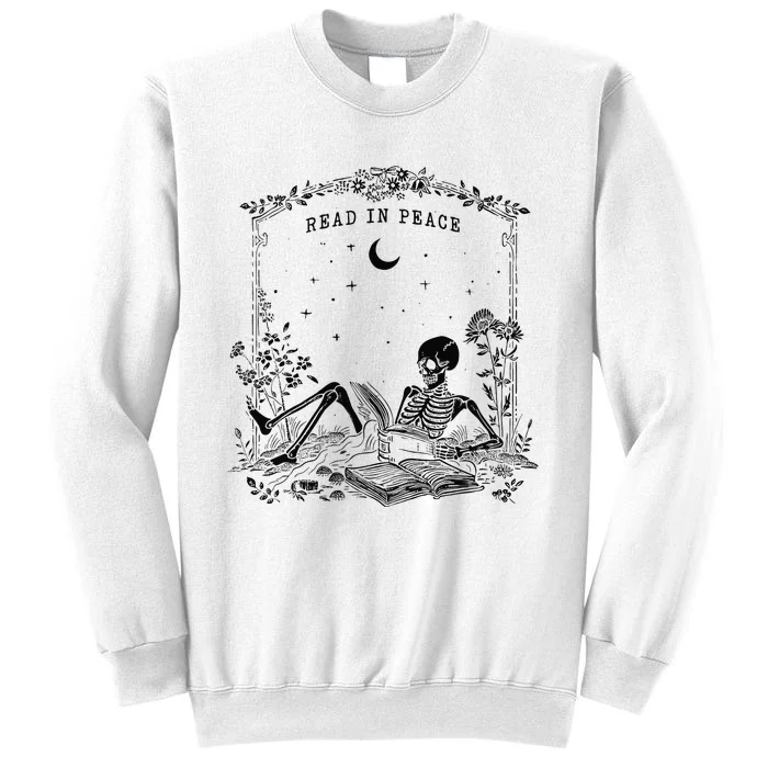 Read In Peace Skeleton Reading Book Halloween Bookish Sweatshirt