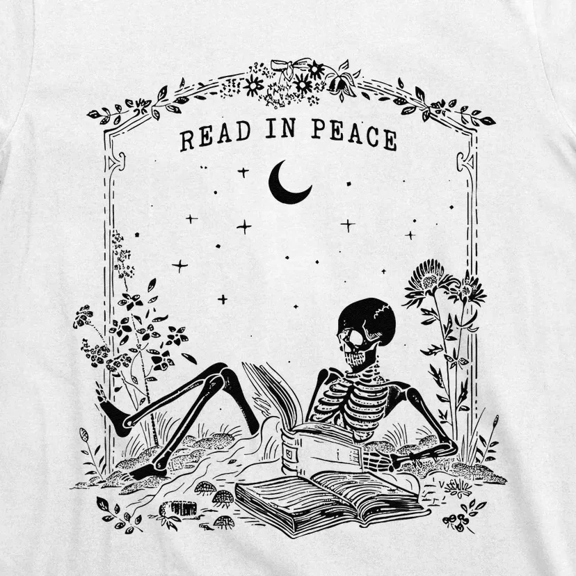 Read In Peace Skeleton Reading Book Halloween Bookish T-Shirt