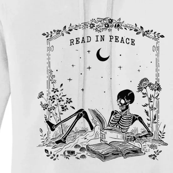 Read In Peace Skeleton Reading Book Halloween Bookish Women's Pullover Hoodie