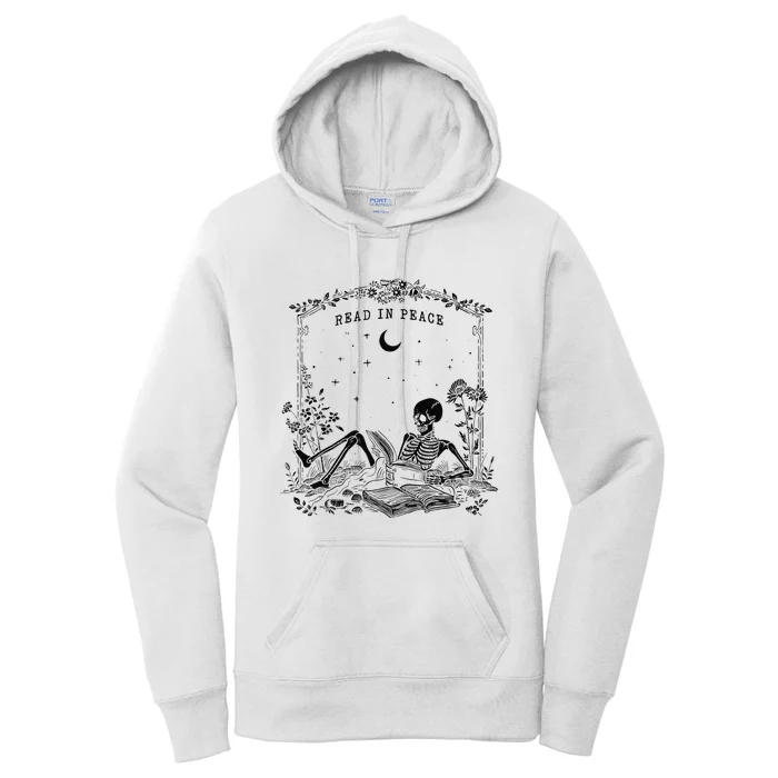 Read In Peace Skeleton Reading Book Halloween Bookish Women's Pullover Hoodie