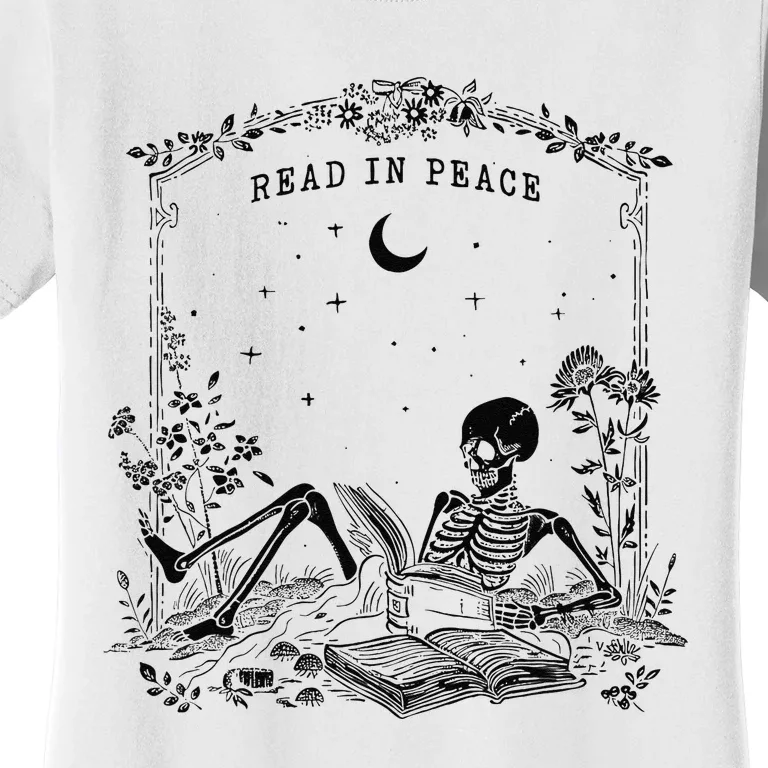 Read In Peace Skeleton Reading Book Halloween Bookish Women's T-Shirt