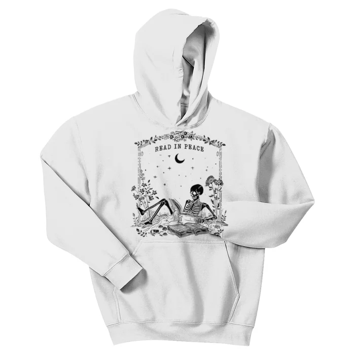 Read In Peace Skeleton Reading Book Halloween Bookish Kids Hoodie