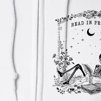 Read In Peace Skeleton Reading Book Halloween Bookish Full Zip Hoodie