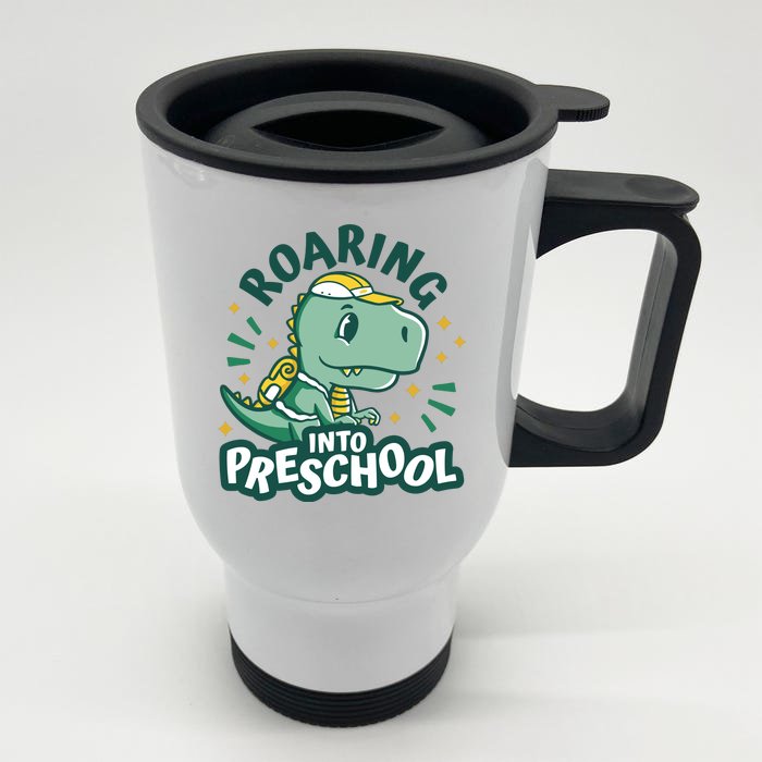 Roaring Into Preschool Dinosaur Front & Back Stainless Steel Travel Mug