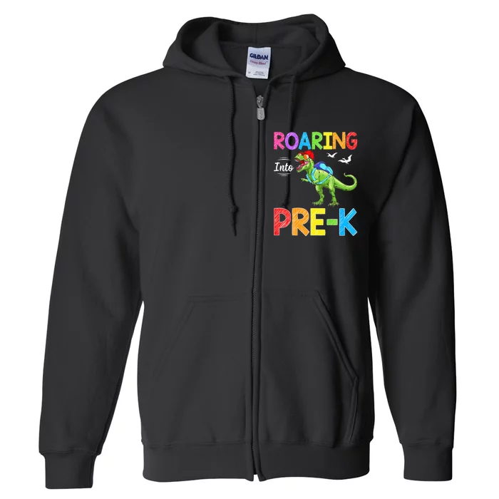 Roaring Into Pre K Dinosaur Students Back To School Full Zip Hoodie