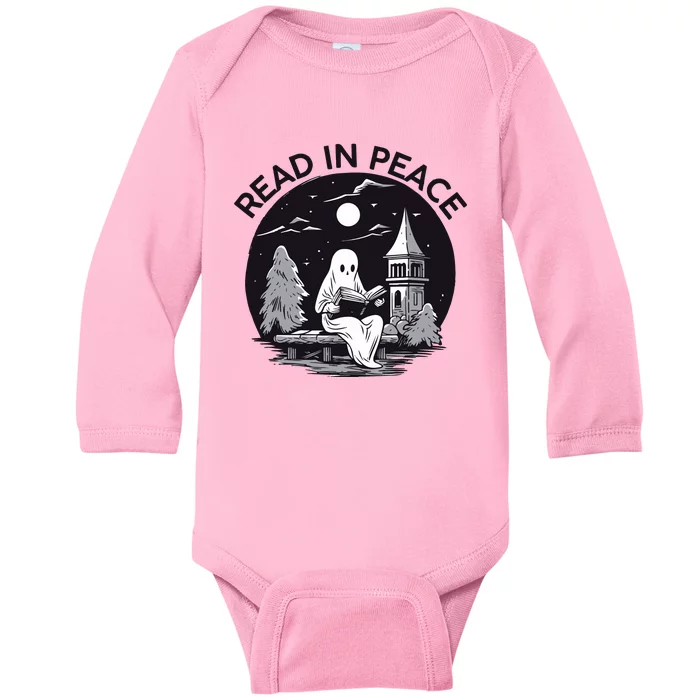 Read In Peace Halloween Booklover  Halloween Librarian Baby Long Sleeve Bodysuit