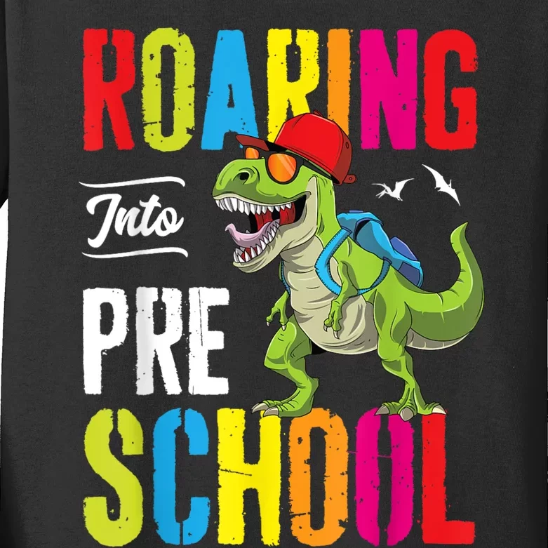 Roaring Into Preschool Dinosaur Teacher Pre K Back To School Kids Long Sleeve Shirt