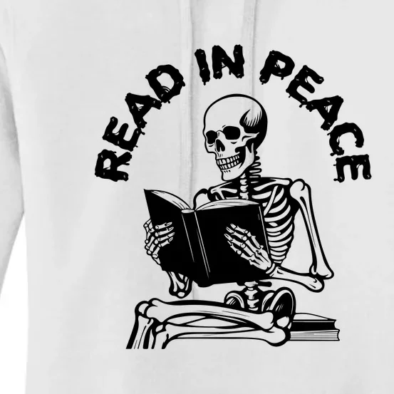 Read In Peace Halloween Skeleton Reads Book Women's Pullover Hoodie