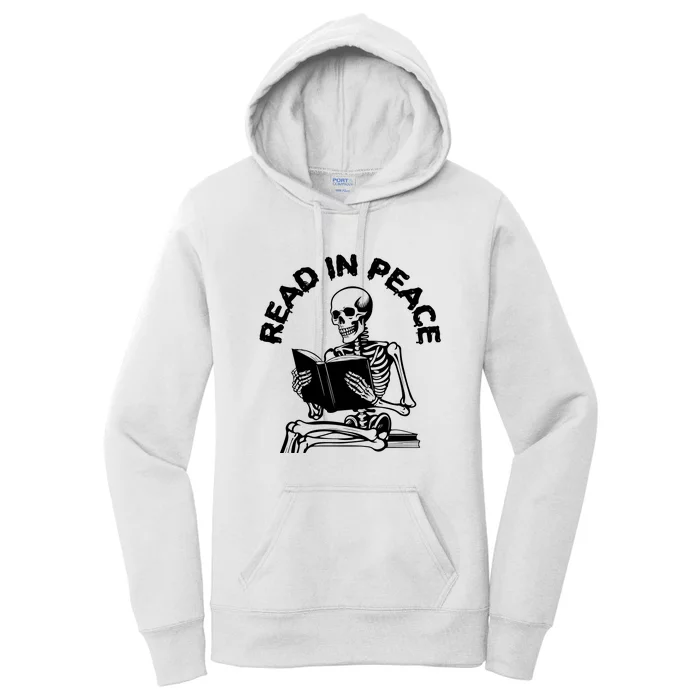 Read In Peace Halloween Skeleton Reads Book Women's Pullover Hoodie