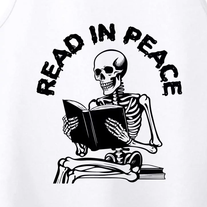 Read In Peace Halloween Skeleton Reads Book Performance Tank