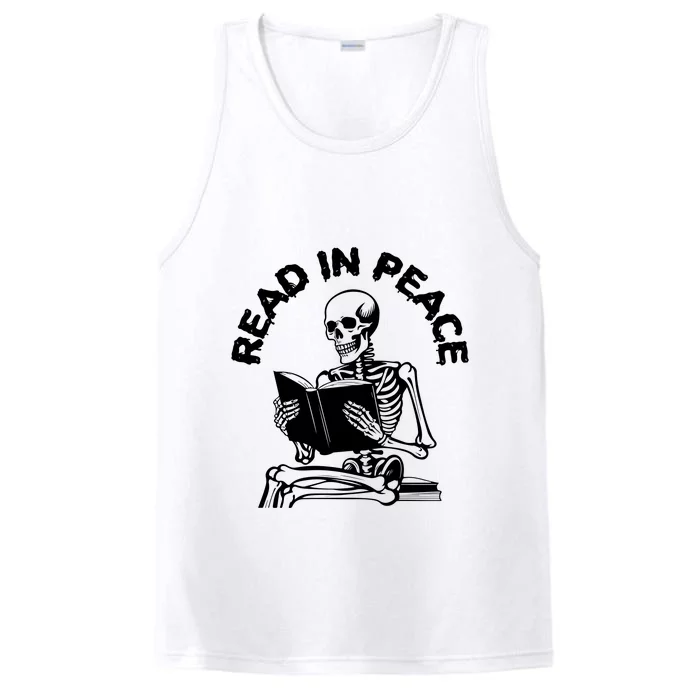 Read In Peace Halloween Skeleton Reads Book Performance Tank