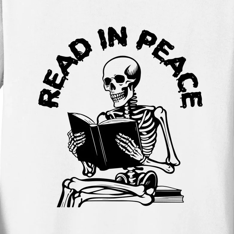 Read In Peace Halloween Skeleton Reads Book Kids Long Sleeve Shirt