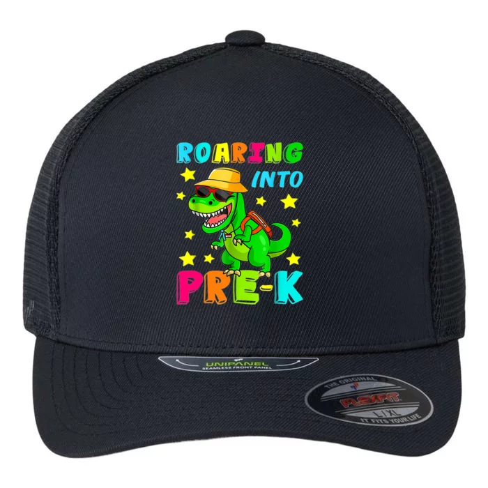 Roaring Into Preschool Dinosaur Back To School Gift Flexfit Unipanel Trucker Cap