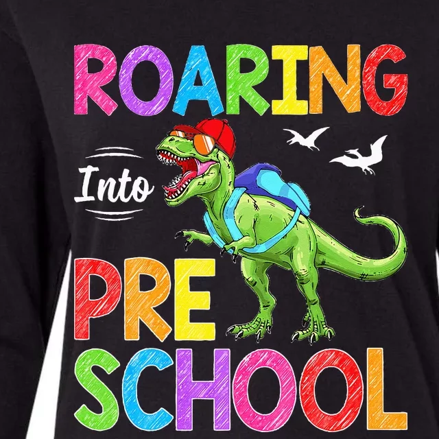 Roaring Into Preschool Dinosaur Teacher Pre K Back To School Womens Cotton Relaxed Long Sleeve T-Shirt