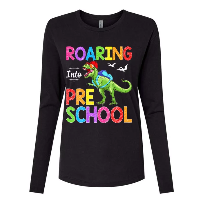 Roaring Into Preschool Dinosaur Teacher Pre K Back To School Womens Cotton Relaxed Long Sleeve T-Shirt