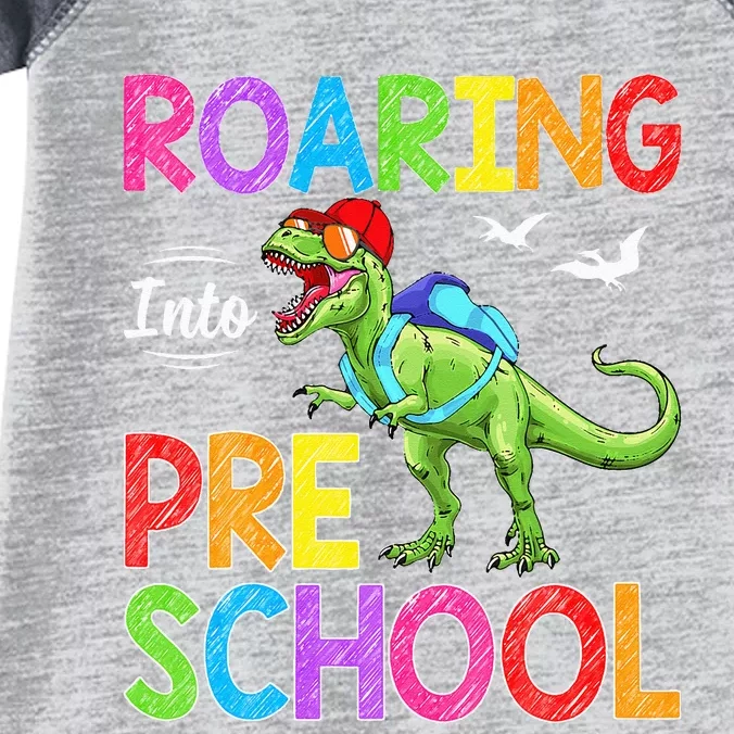 Roaring Into Preschool Dinosaur Teacher Pre K Back To School Infant Baby Jersey Bodysuit