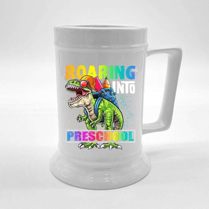 Roaring Into Preschool Dinosaur Backpack Back To School Boy Front & Back Beer Stein