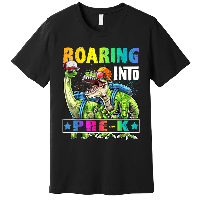 Roaring Into PreK Dinosaur Backpack Back To School Boy Premium T-Shirt