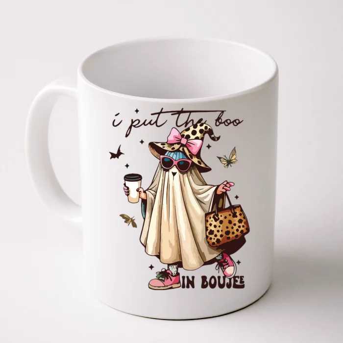 Retro I Put The Boo In Boujee Ghost Halloween Leopard Coffee Premium Front & Back Coffee Mug