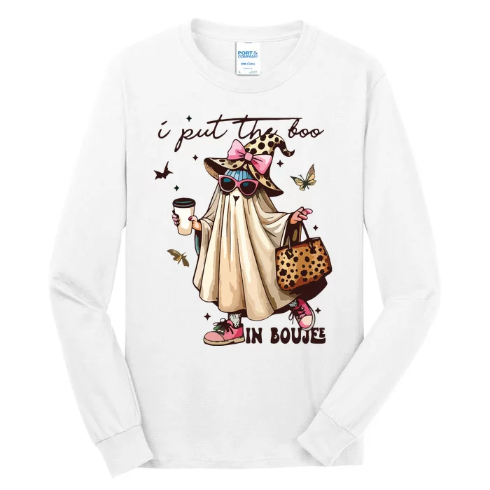 Retro I Put The Boo In Boujee Ghost Halloween Leopard Coffee Premium Tall Long Sleeve T-Shirt