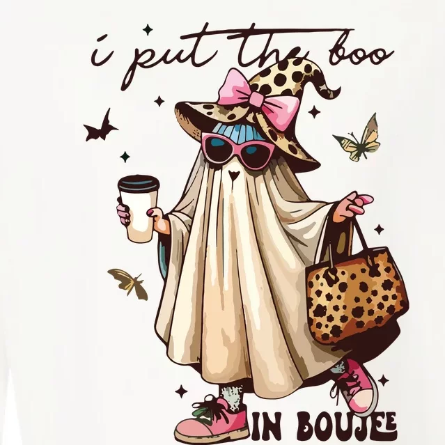 Retro I Put The Boo In Boujee Ghost Halloween Leopard Coffee Premium Cropped Pullover Crew