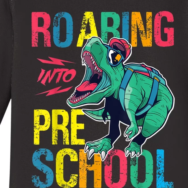 Roaring Into Preschool Dinosaur First School Day School Dino Baby Long Sleeve Bodysuit