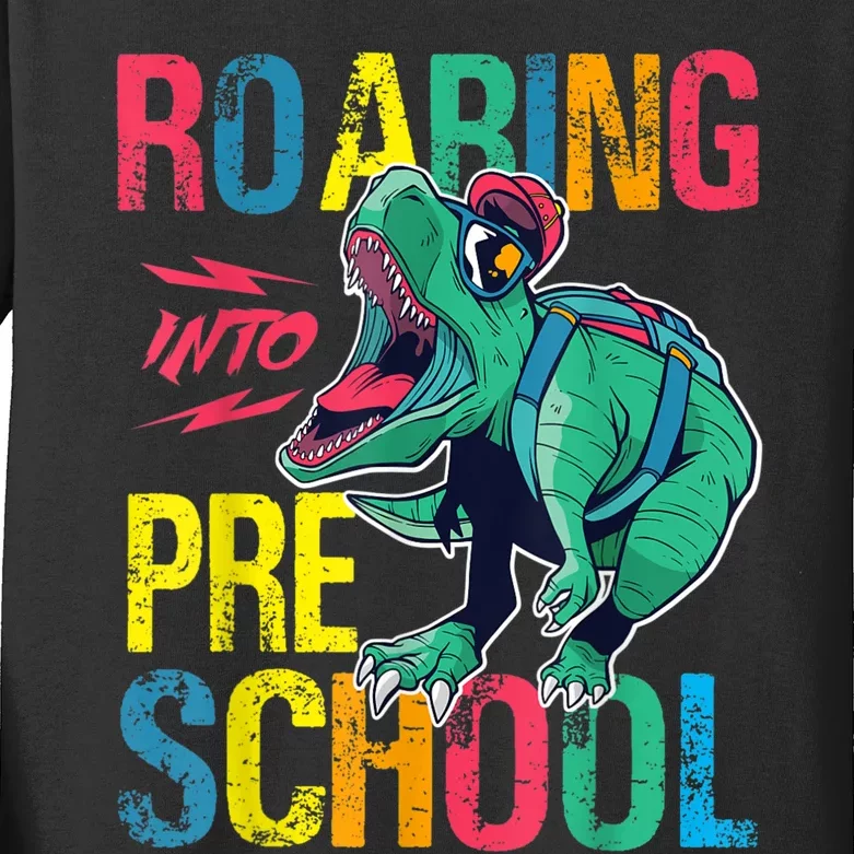 Roaring Into Preschool Dinosaur First School Day School Dino Kids Long Sleeve Shirt