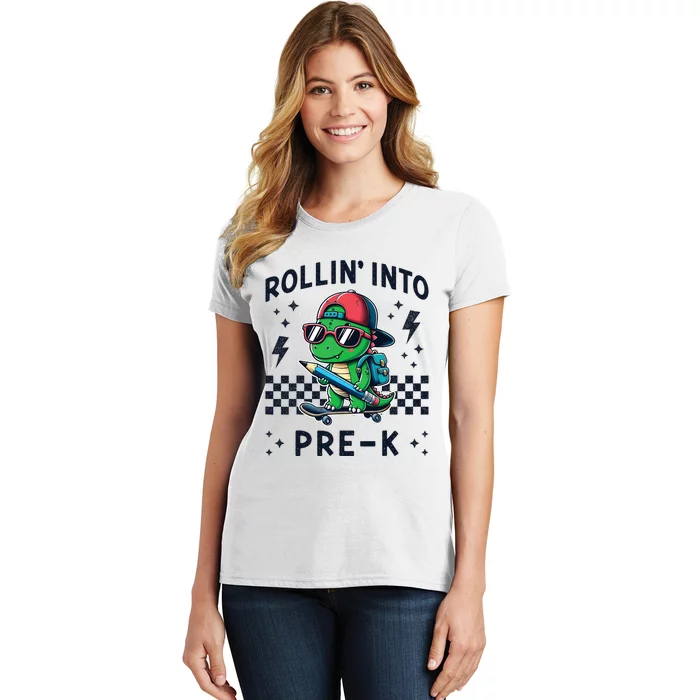 Rollin Into Pre K Dinosaur First Day Pre K Im Ready For Prek Women's T-Shirt