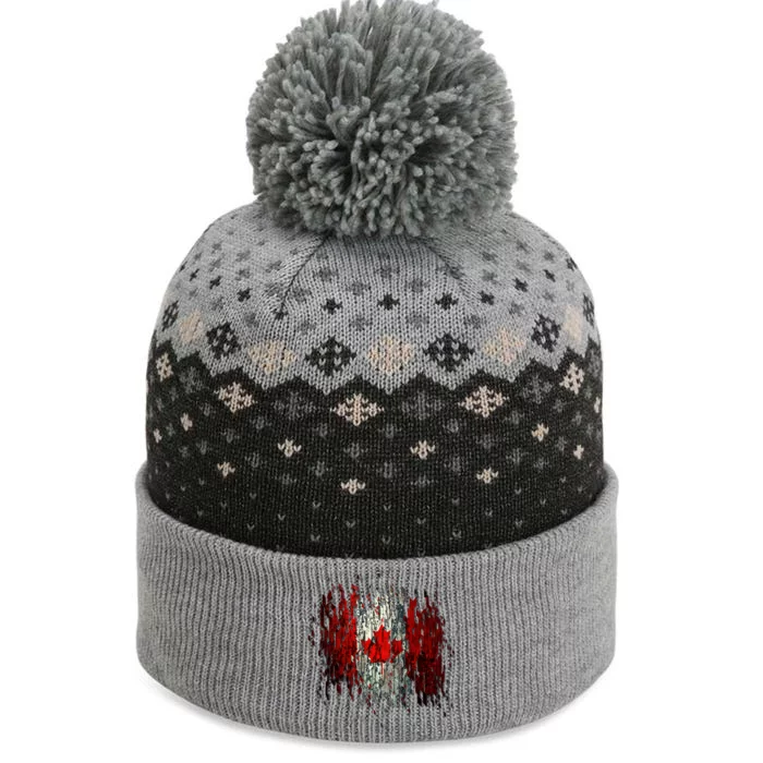 Ripped Canada Canadian Torn Flag The Baniff Cuffed Pom Beanie