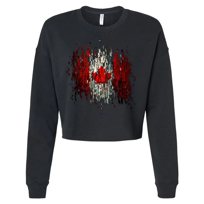 Ripped Canada Canadian Torn Flag Cropped Pullover Crew