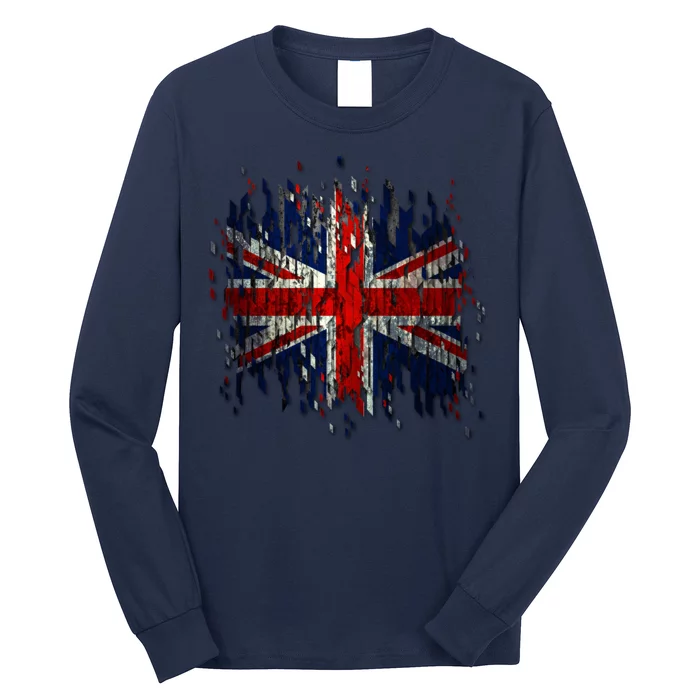 Ripped UK Great Britain Union Jack Torn Flag Long Sleeve Shirt