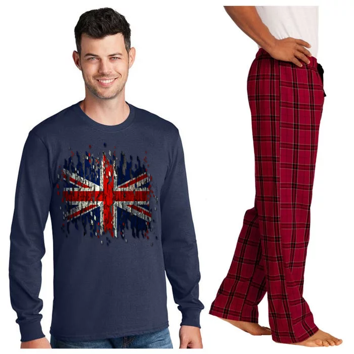 Ripped UK Great Britain Union Jack Torn Flag Long Sleeve Pajama Set